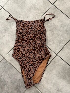 Shade & Shore Girls Leopard Print One-Piece Swimsuit - Brown & Black